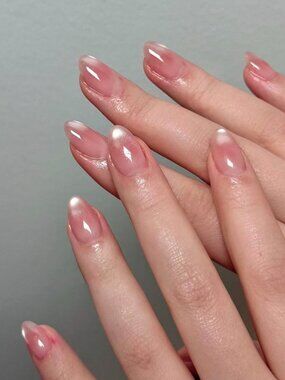 Luxury Pink Cat Eye Press On Nails | Almond Glossy | Reusable | All Sizes XS–L